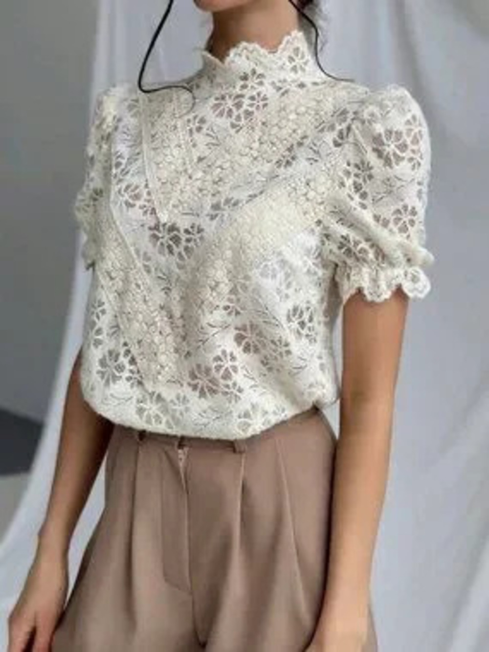 ZARA Elegant Women's Texture Semi Sheer Fabric puffed Bubble Sleeves Shirt top